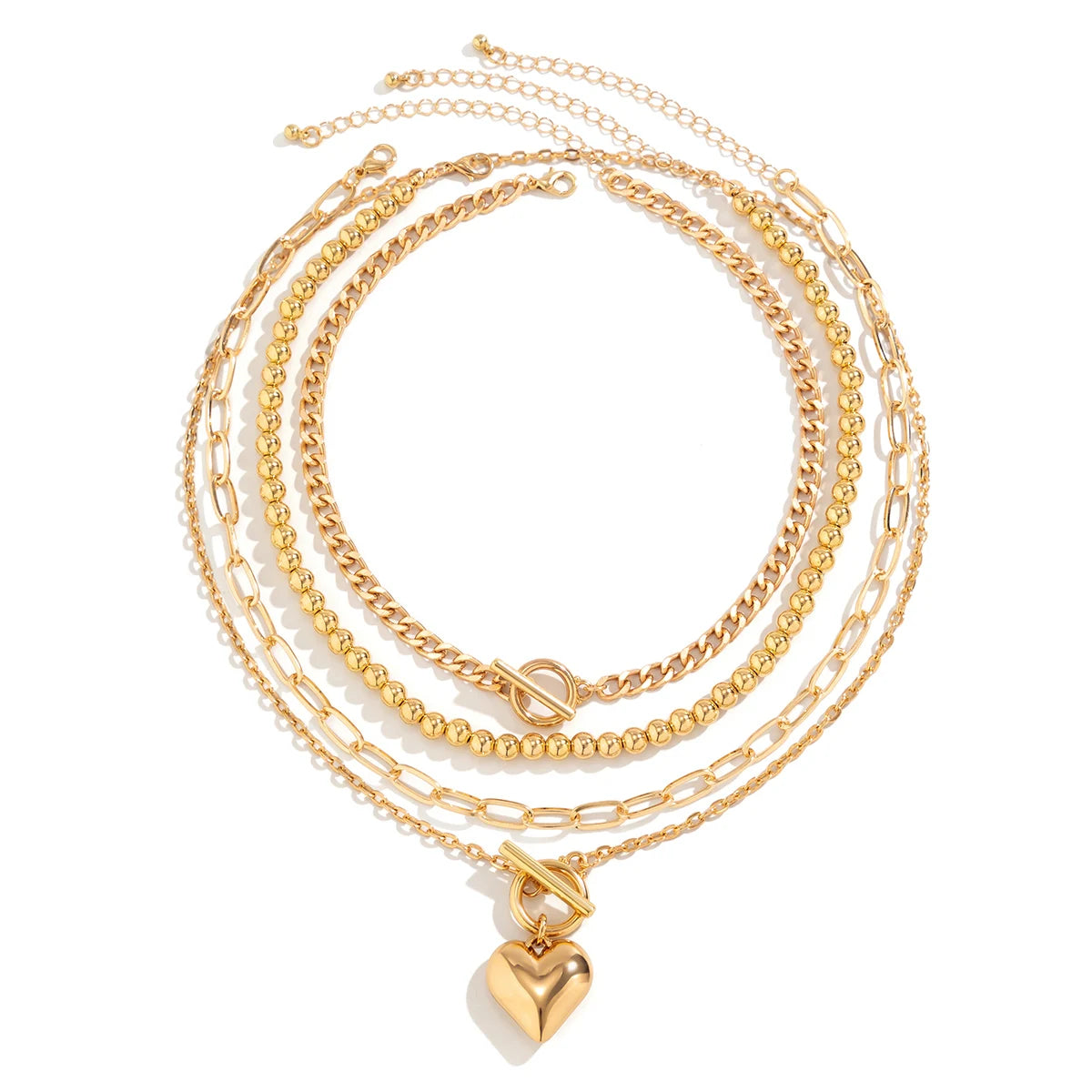 Evan Jewelry 4Pcs/Set Punk Gold Color Heart Pendant Necklace for Women