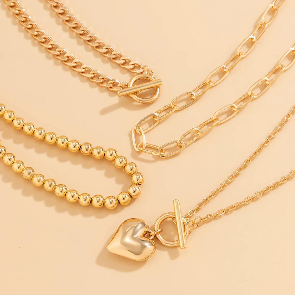 Evan Jewelry 4Pcs/Set Punk Gold Color Heart Pendant Necklace for Women