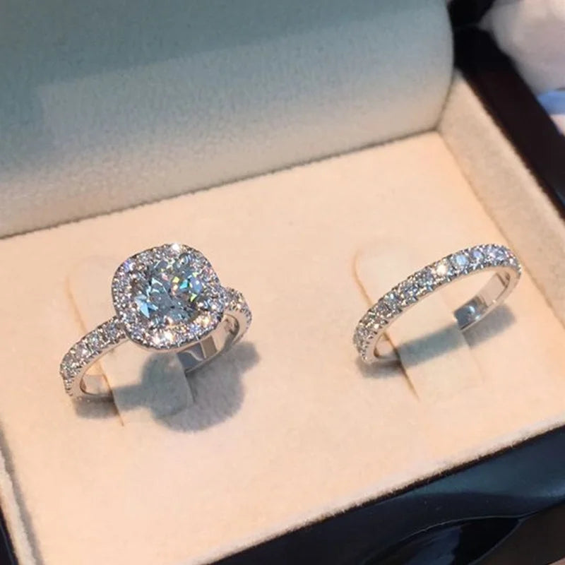 Evan Jewelry 2pcs/set Luxury Crystal Female Stone Ring Set For Women