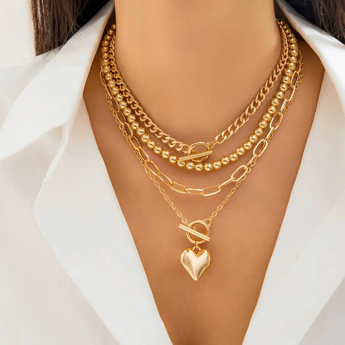Evan Jewelry 4Pcs/Set Punk Gold Color Heart Pendant Necklace for Women
