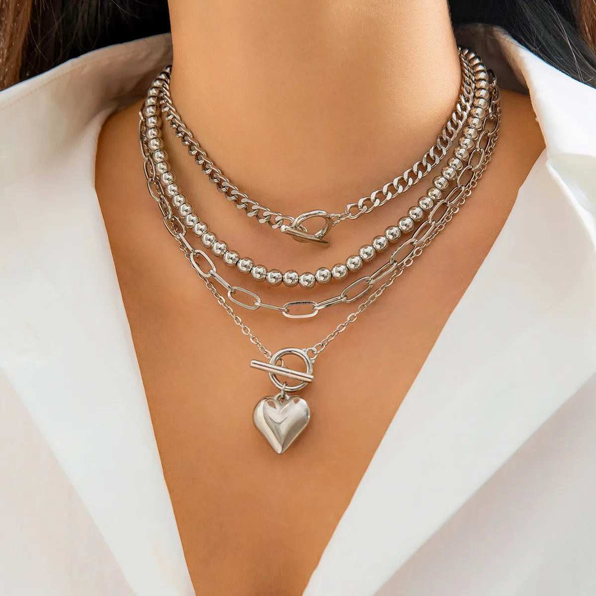 Evan Jewelry 4Pcs/Set Punk Gold Color Heart Pendant Necklace for Women