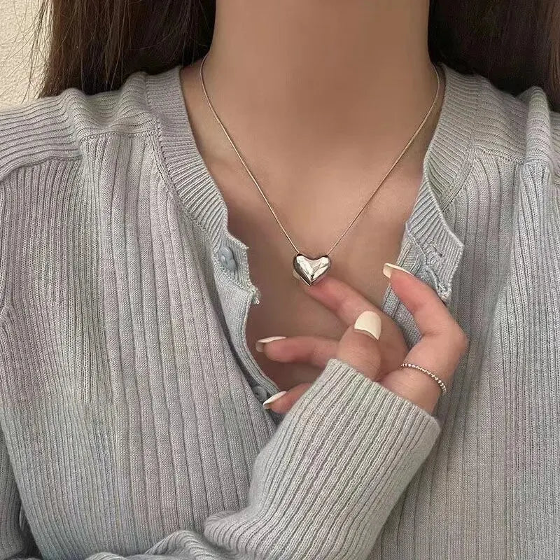Evan Jewelry Simple Trendy Silver Color Love Heart Pendant Necklace for Women