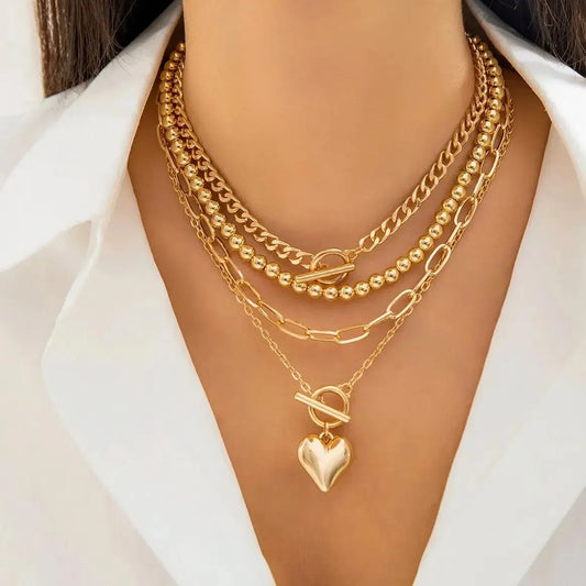 Evan Jewelry 4Pcs/Set Punk Gold Color Heart Pendant Necklace for Women