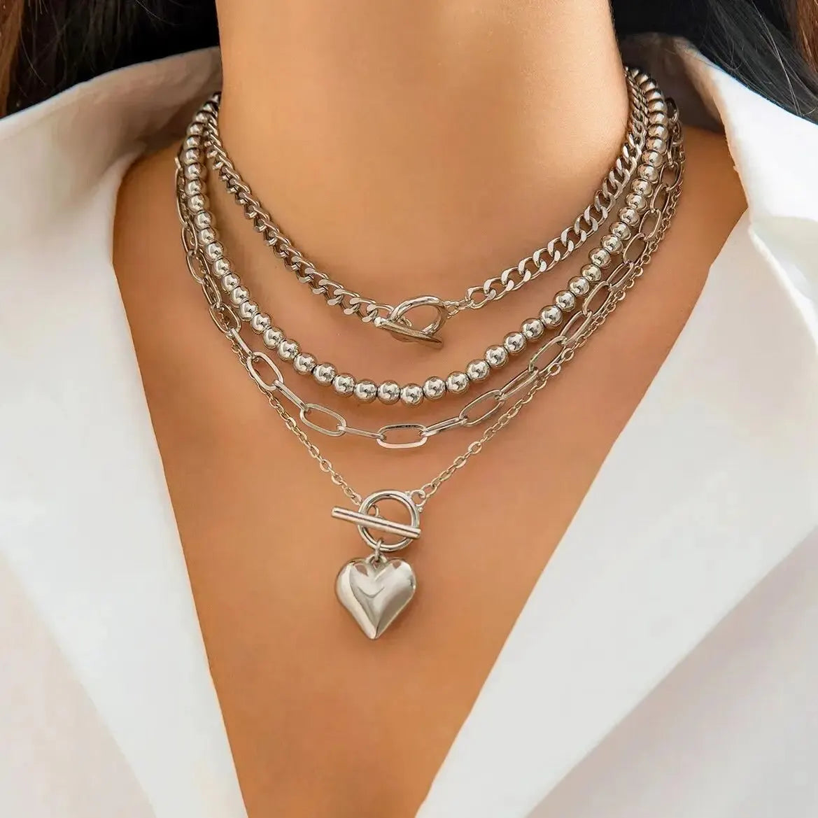Evan Jewelry 4Pcs/Set Punk Gold Color Heart Pendant Necklace for Women