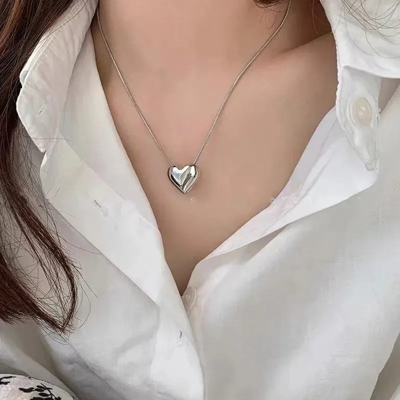 Evan Jewelry Simple Trendy Silver Color Love Heart Pendant Necklace for Women